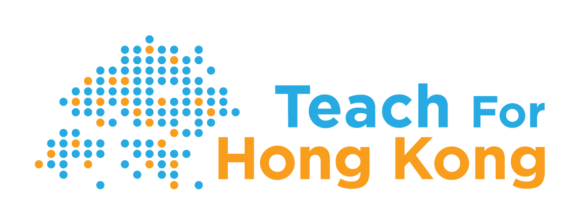 支教香港標誌採用 WordPress 主題設計，採用藍色和橙色配色方案，帶有風格化的圓點，形成類似地圖的圖案。